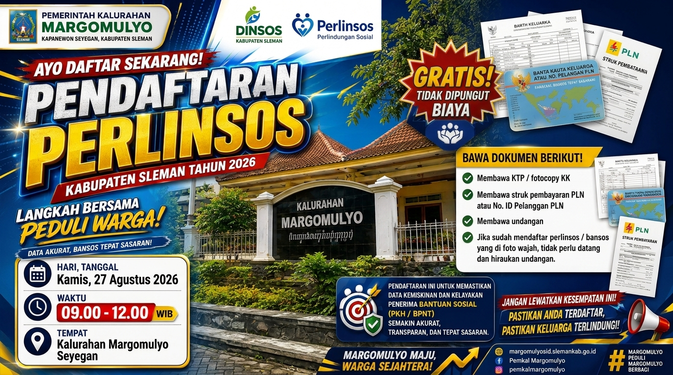 Langkah Bersama Peduli Warga : Pendaftaran Perlinsos Hadir Di Aula Kalurahan Margomulyo